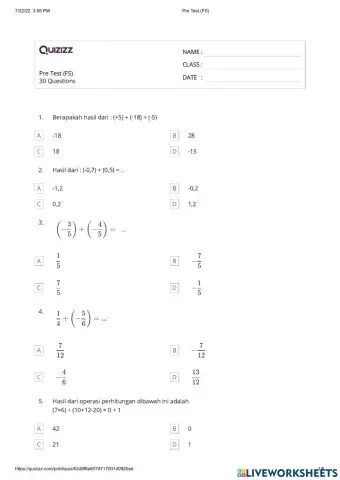 Pre Test Matematika Dasar