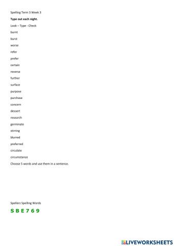 CHILL5 Spelling Term 3 Week 3 Base Words