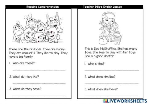 Reading comprehension year 1 - part 1