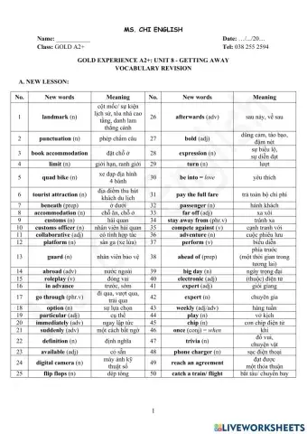 Foreign Teacher-GOLDA2+-U8-VOCAB