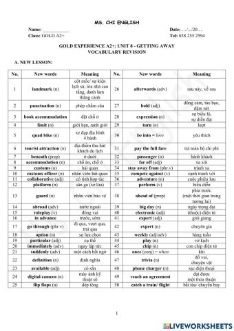 Foreign Teacher-GOLDA2+-U8-VOCAB