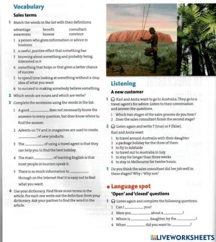 Tourism 1 unit 5 vocabulary