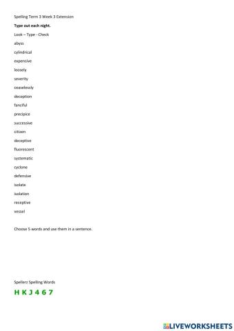 Chill 5 Spelling Extension Term 3 Week 3 Unit 22