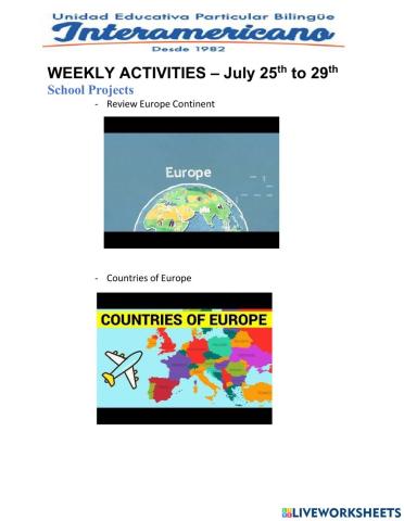 Weekly activities 12