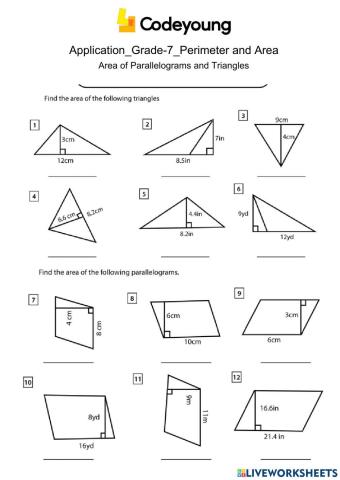 Area of Parallelograms and Triangles Application