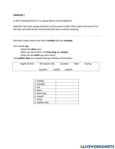 IE1, Unit 2, Speaking, Exercise 1