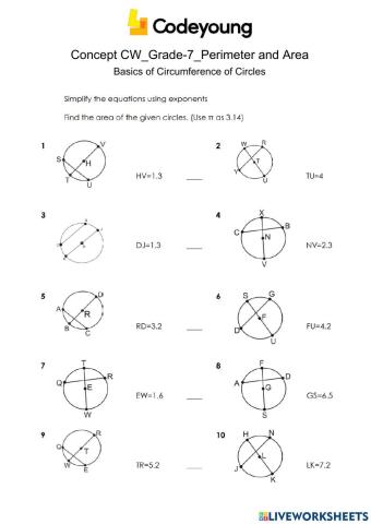 Introduction to Area of Circles Concept CW