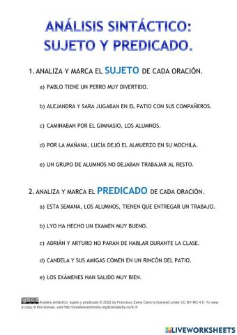 Análisis sintáctico: sujeto y predicado