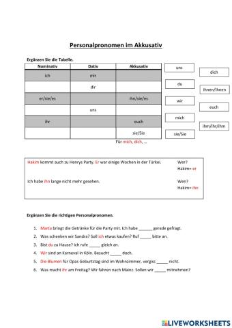 Personalpronomen im Akkusativ