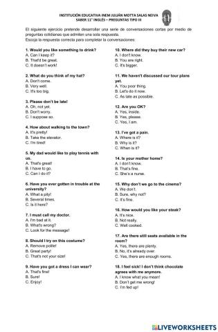 Prueba Saber Inglé 11 - ICFES tipo 3.