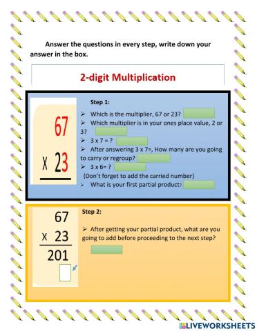 Step by step multiplication of 2 digits