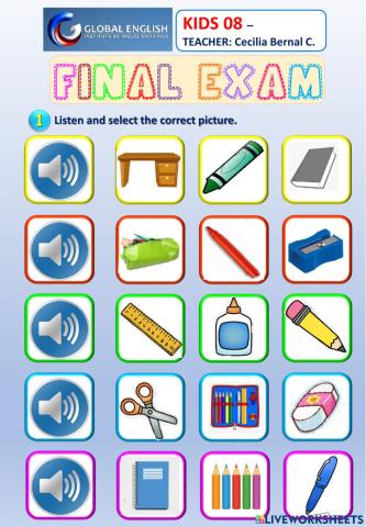 KIDS 08 -LISTENING - READING - WRITING FINAL EXAM