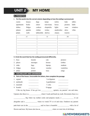 G6 U2 My house - s. es - vocab