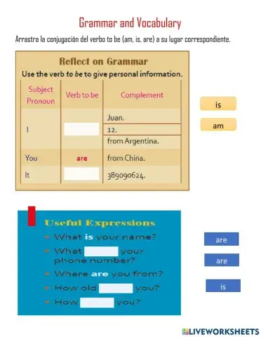 Conjugacion del verbo to be (am, is, are)