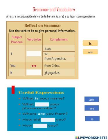 Conjugacion del verbo to be (am, is, are)