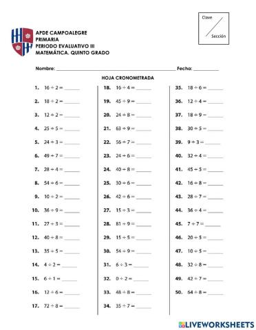 Hoja cronome divisiones