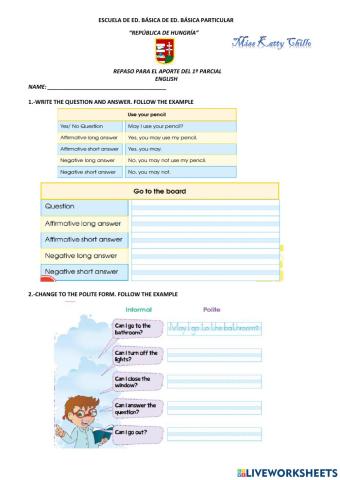 Repaso para el aporte de inglés 7º basica