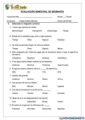 Evaluación de geografía