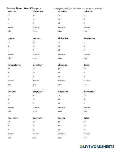 Stem Changers - Present Tense