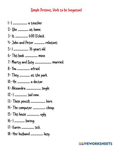 Simple Present Verb to Be Negative