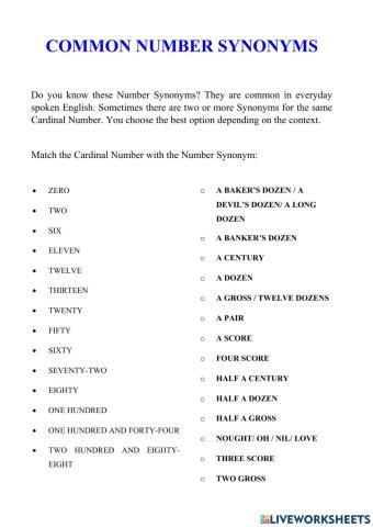 Common Number Synonyms