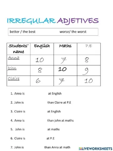 Irregular adjectives