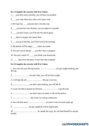 Homework conditional sentences