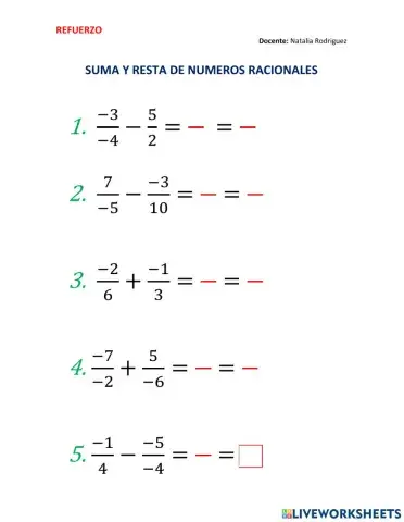 Suma y resta de numeros racionales