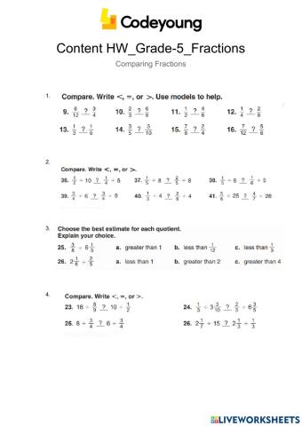 Content HW-Comparing Fractions