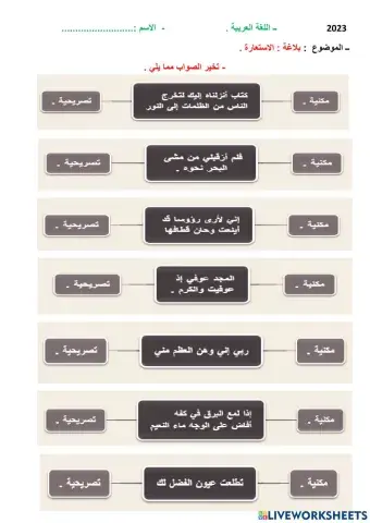 بلاغة : الاستعارة المكنية والتصريحية .