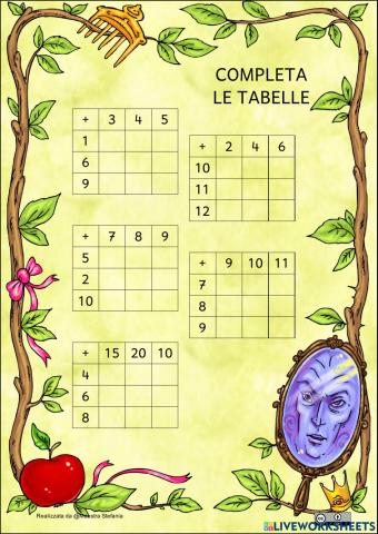 Addizioni in tabella