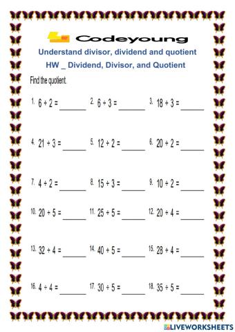 Dividend, Divisor, and Quotient  HW