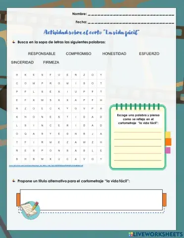 Sopa de letras: corto vida fácil