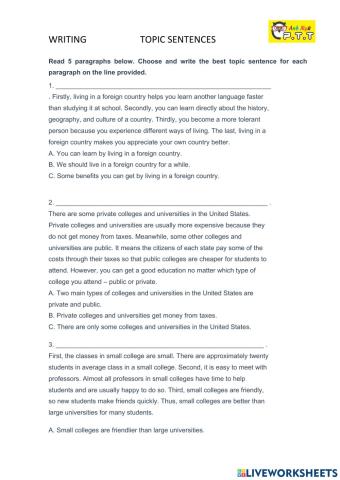 Writing- topic sentences 2