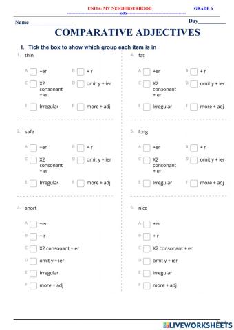 English 6 - Unit 4 - Comparative Adjectives
