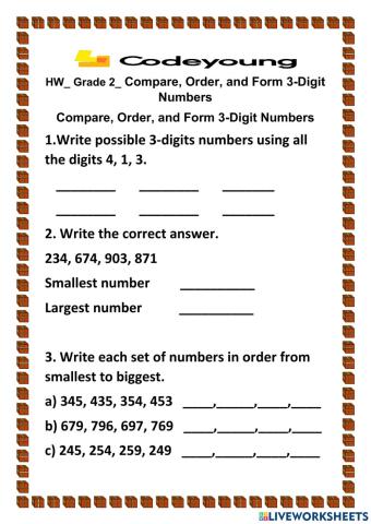 Compare, Order, and Form 3-Digit Numbers