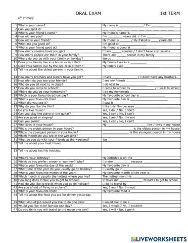 ORAL EXAM 1ST TERM 6TH