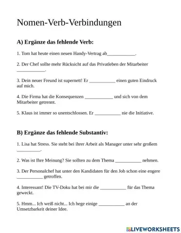 Übung Nomen-Verb-Verbindungen
