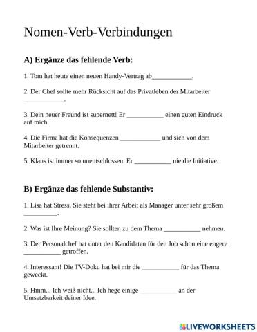 Übung Nomen-Verb-Verbindungen