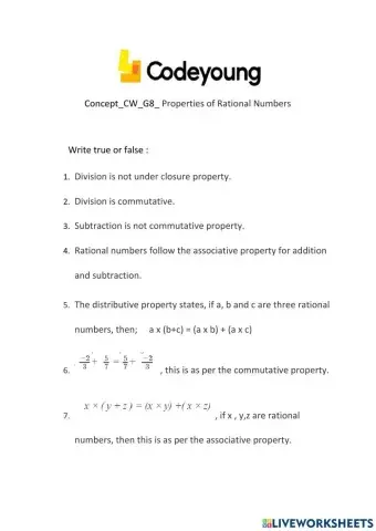 Concept-HW-G8- Properties of Rational Numbers
