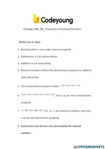 Concept-HW-G8- Properties of Rational Numbers
