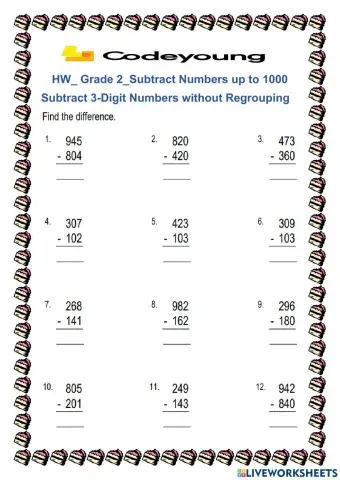 Subtract 3-Digit Numbers without Regrouping