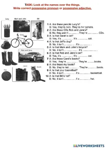 Possessive adjectives and pronouns task 2