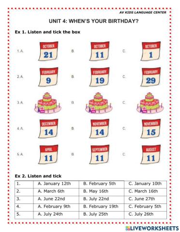UNIT 4-lesson 3. When 's your birthday? - G4