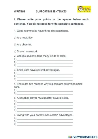 Writing- supporting sentences