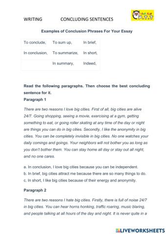 Writing- concluding sentences