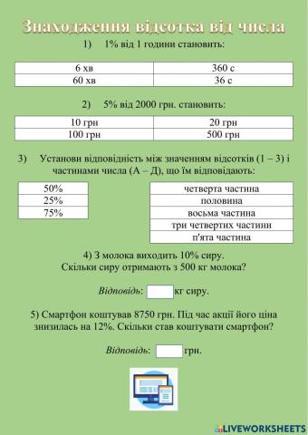 Знаходження відсотків від числа