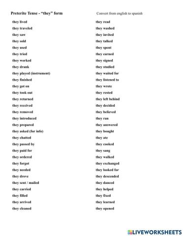 Preterit Vocabulary - -they- form