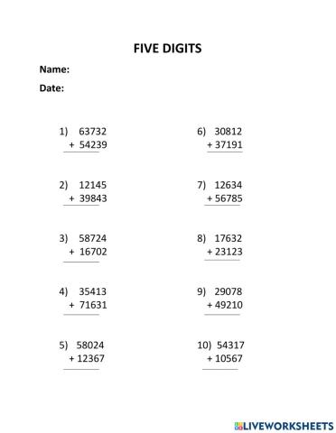 FIVE DIGITS - Addition