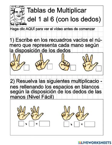 Tablas de Multiplicar del 1 al 6 usando los dedos
